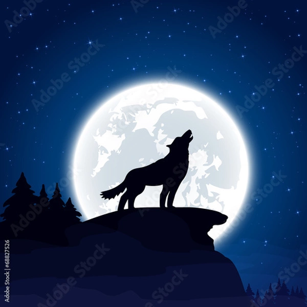 Fototapeta Wolf on Moon background
