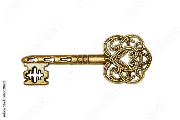 Fototapeta Golden key isolated on white