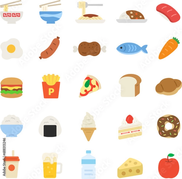 Obraz 食べ物のアイコンのイラストセット