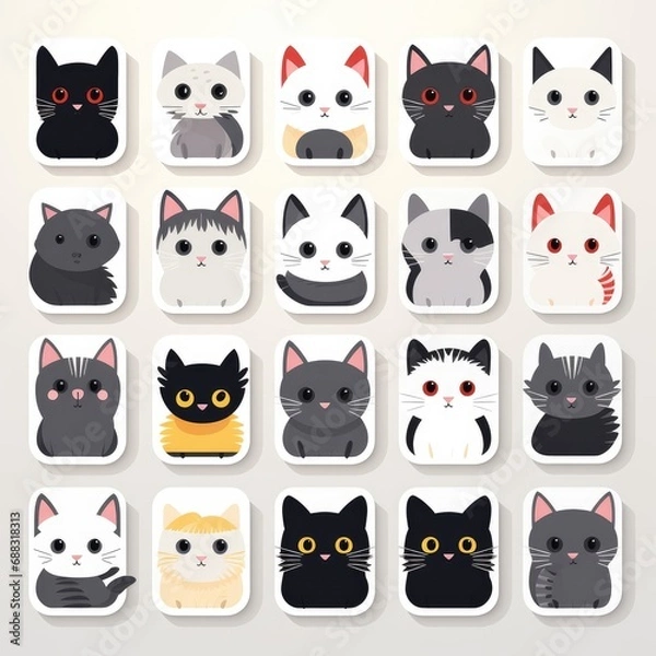 Fototapeta Set of cat stickers illustration, AI generated Image