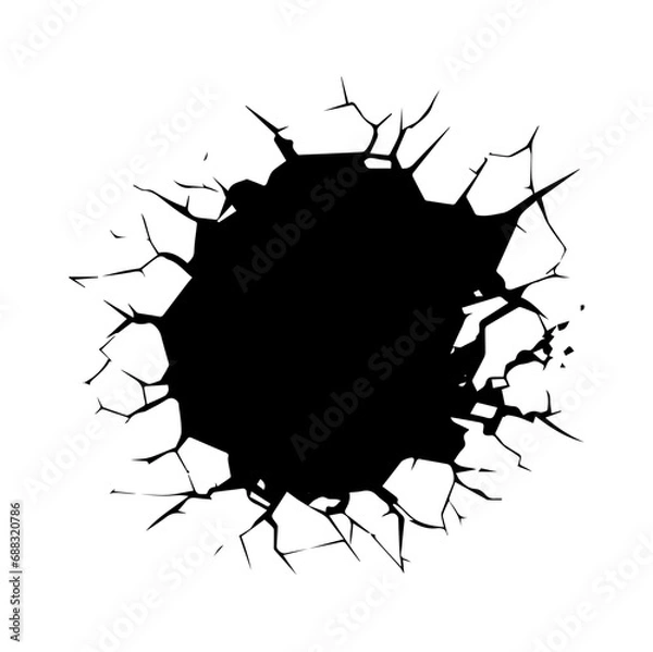 Fototapeta Cracked Wall Bullet Broken Hole, Generative AI.