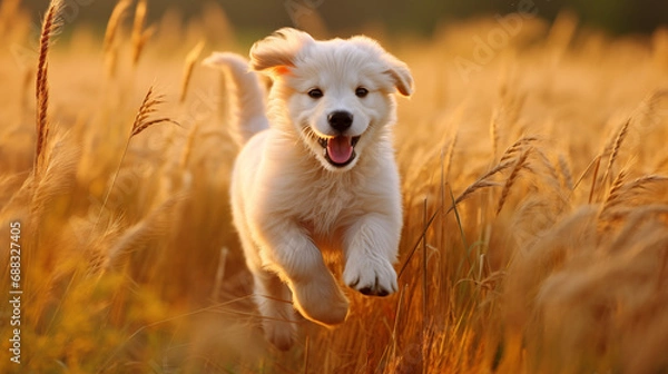Obraz puppy running in field
