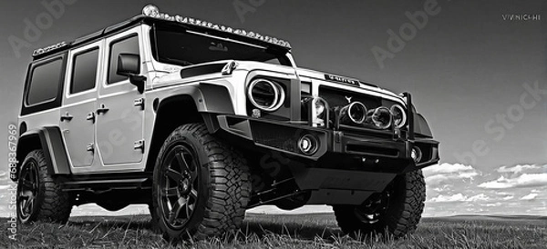 Obraz car drawn with line, black and white