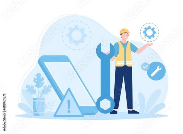 Obraz mobile device repair concept flat illustration
