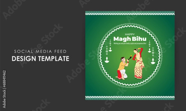 Fototapeta Vector illustration of Happy Magh Bihu social media feed template