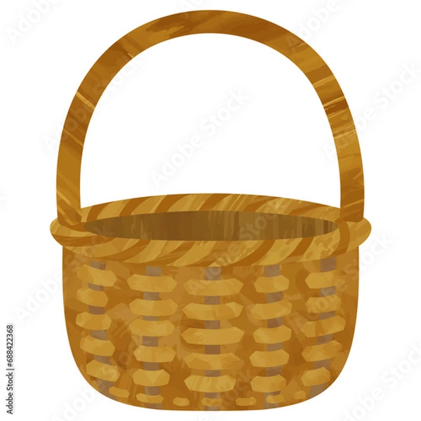 Fototapeta 水彩風_木のかご、ピクニックバスケットのイラスト素材
