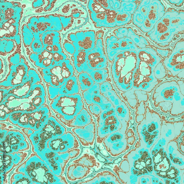 Obraz Abstract Marble texture. Fractal digital Art Background. High Resolution. Turquoise texture with gold veins. Can be used for background or wallpaper