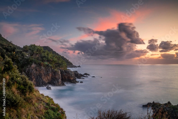 Obraz idyllic cove and cliff landscape on the Maratea Coast in Basilicata at sunset