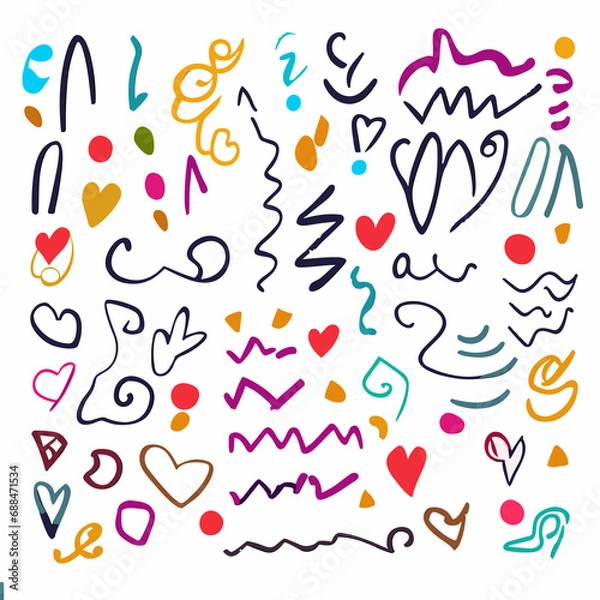 Fototapeta Dive into the world of children's emotions with this collection, where love emoticons take center stage in a playful display of simple lines and a palette filled with happiness