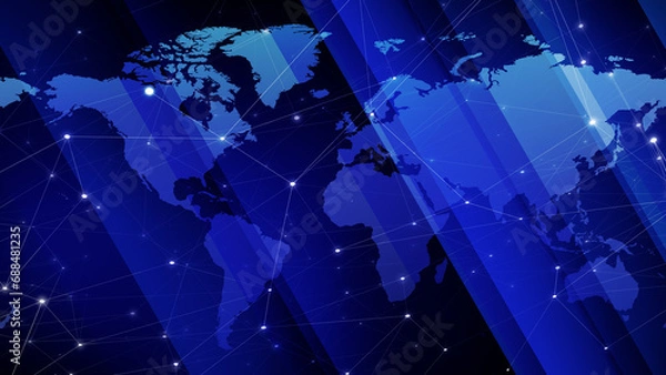 Obraz Modern map lines and rectangles connecting dots in technology background for breaking news and global communication on tv news