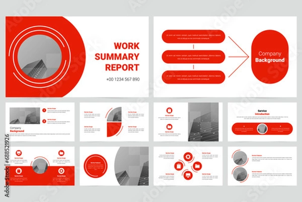 Obraz Red modern business work report slide presentation template