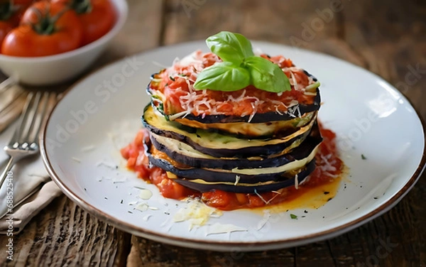 Fototapeta Capture the essence of Eggplant Parmesan in a mouthwatering food photography shot Generative AI