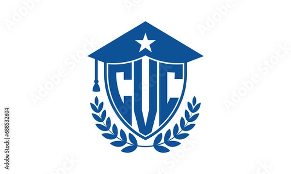 Fototapeta CVC three letter iconic academic logo design vector template. monogram, abstract, school, college, university, graduation cap symbol logo, shield, model, institute, educational, coaching canter, tech