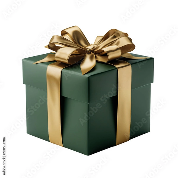 Fototapeta green gift box with gold ribbon
