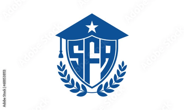 Fototapeta SFA three letter iconic academic logo design vector template. monogram, abstract, school, college, university, graduation cap symbol logo, shield, model, institute, educational, coaching canter, tech