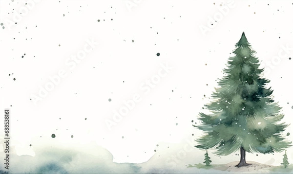 Fototapeta watercolor christmas tree with snow, background for design