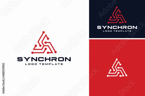 Obraz Futuristic Triangle Shape Circuit Link Line for Digital Robot Tech Technology Logo design