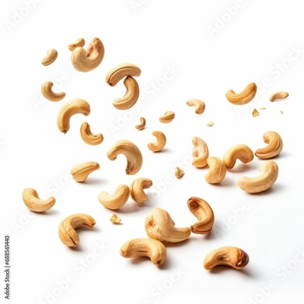 Obraz Cashew Nuts: Falling, Isolated on White Background