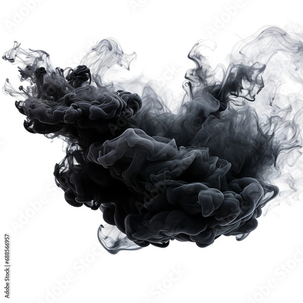 Fototapeta Black ink paint cloud in water isolated transparent Background PNG
