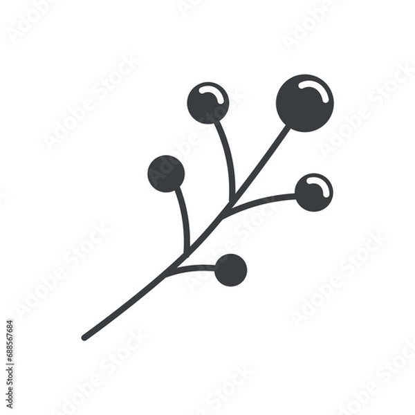 Fototapeta Kawaii element of set in black line design. This kawaii-style branch illustration, outlined in black, exudes charm and innocence. Vector illustration.
