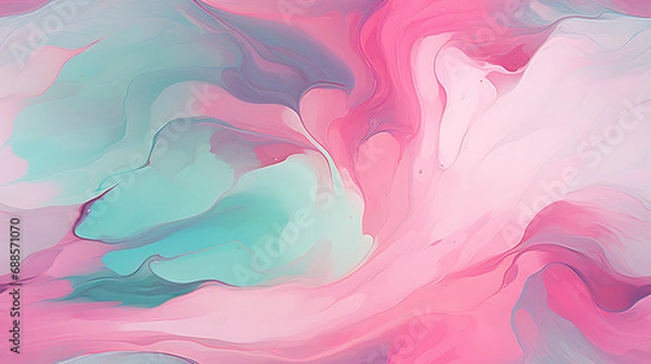 Fototapeta abstract watercolor background with watercolor splashes in pastel pink and mint color marbled. - Seamless tile. Endless and repeat print.