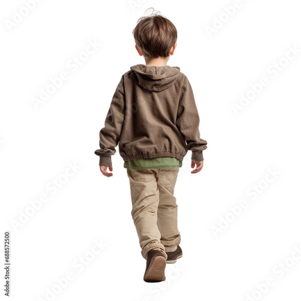Fototapeta view of a child standing, transparent background, backview boy