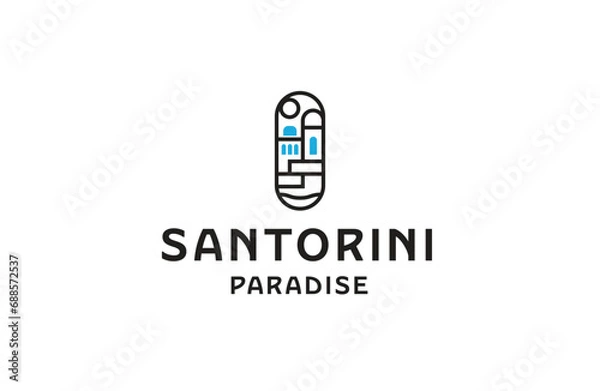Fototapeta Santorini greek island logo icon design template flat vector