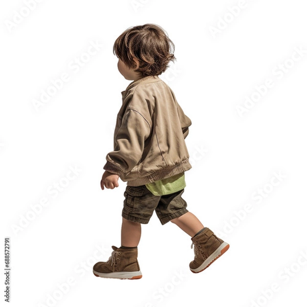 Fototapeta view of a child standing, transparent background, side view boy
