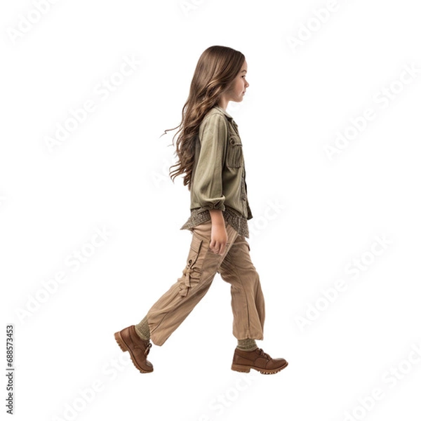 Obraz view of a child standing/ walking , transparent background, side view girl