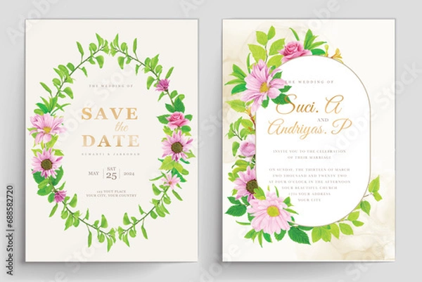 Fototapeta pink floral summer and spring invitation card design