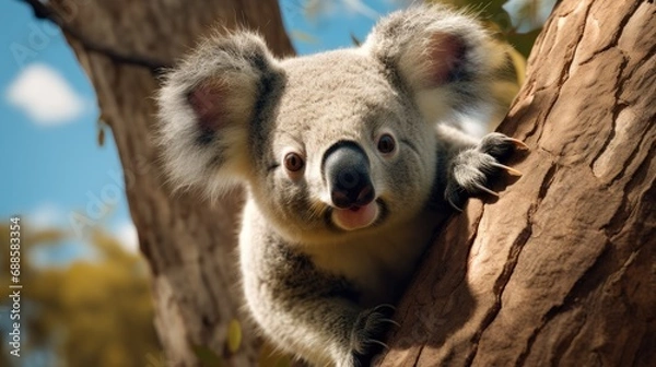 Fototapeta Koala bear climbing a tree