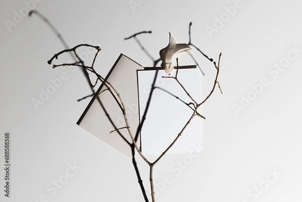 Obraz Flatlay gift certificate with envelope next to shadows