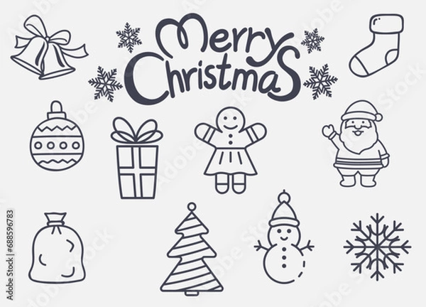 Fototapeta Christmas icons set. Outline symbol collection Vector illustrations