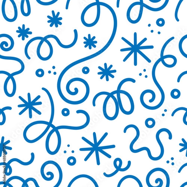 Fototapeta Seamless pattern with vector snowflakes on a white background. Winter doodle print.