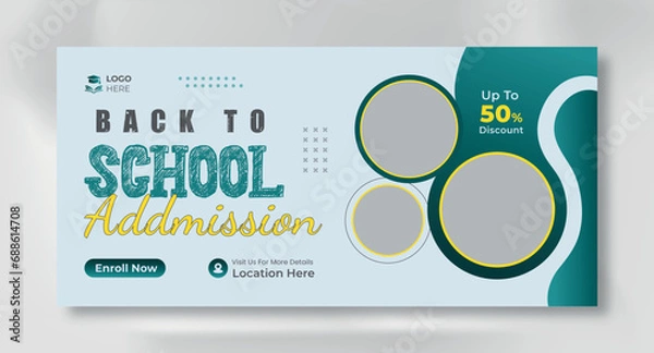 Fototapeta School admission banner template for junior and senior high school.Admission Open Flyer Design, Tuition vector landing page template, school web