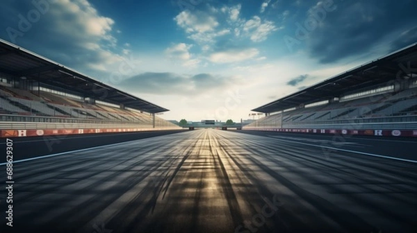Obraz Sunset circuit motion blur road.Evening scene asphalt international race track with starting or end line.