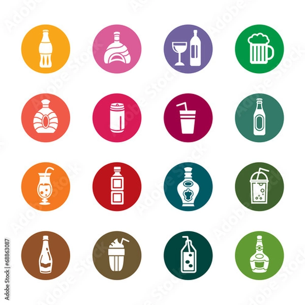 Fototapeta Drinks Color Icons