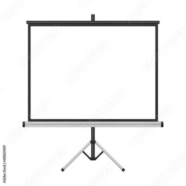 Fototapeta blank projector screen with tripod isolated for presentation in