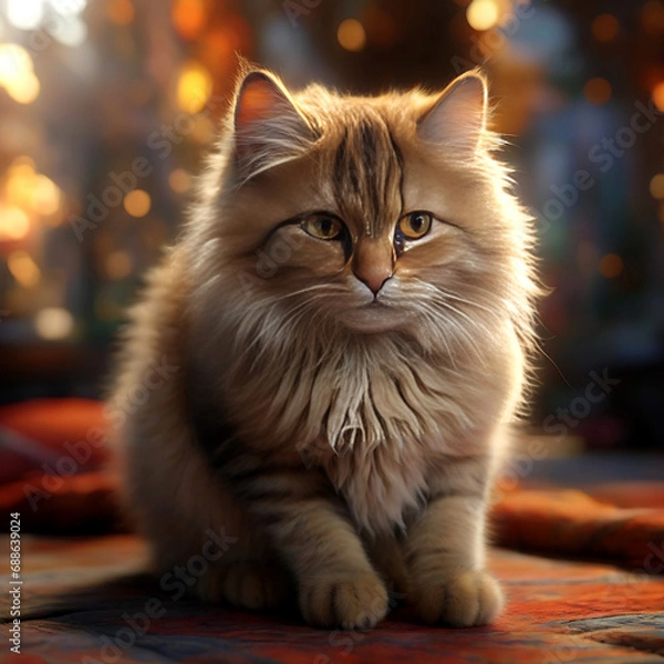 Obraz cute fluffy cat creature illustration