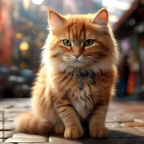 Obraz cute fluffy cat creature illustration