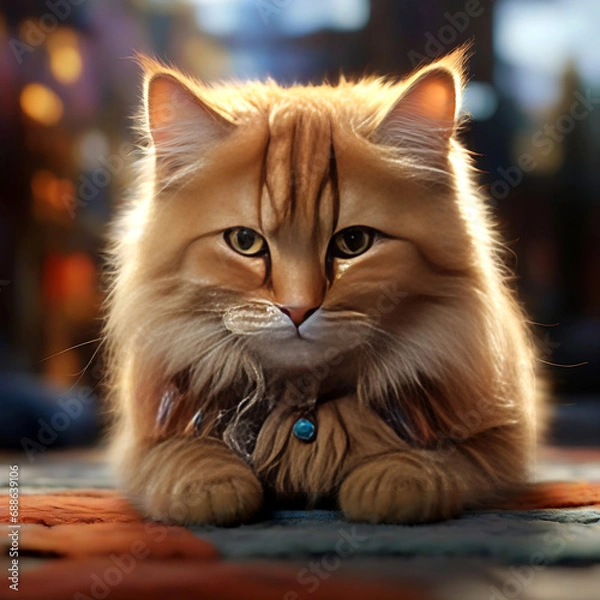 Obraz cute fluffy cat creature illustration