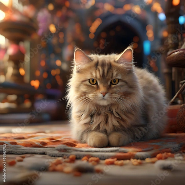 Obraz cute fluffy cat creature illustration