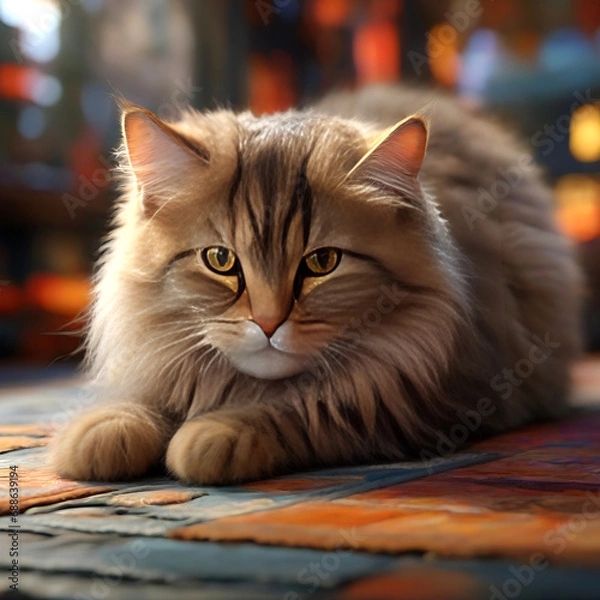 Obraz cute fluffy cat creature illustration