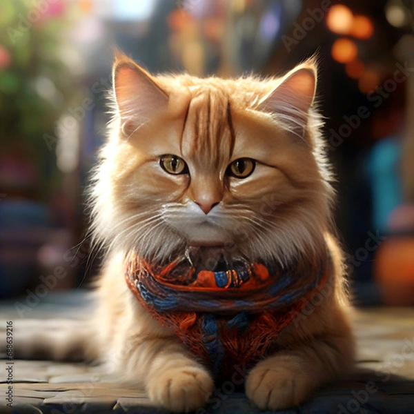 Obraz cute fluffy cat creature illustration