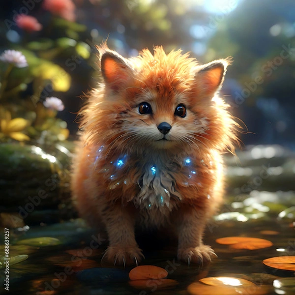 Obraz cute fluffy cat creature illustration