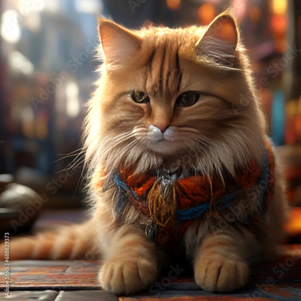 Obraz cute fluffy cat creature illustration