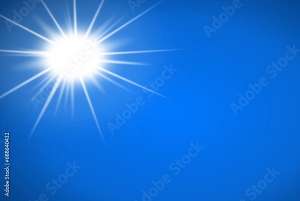 Fototapeta An abstract illustration of a bright white star or sun emitting its rays in all directions of blue sky