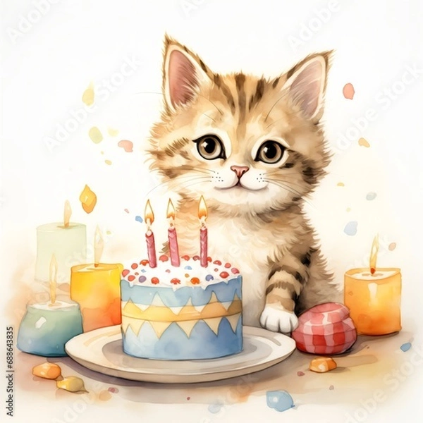 Obraz cat with birthday cake