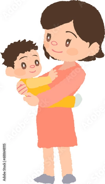 Fototapeta 微笑むお母さんと抱っこされた赤ちゃんのイラスト