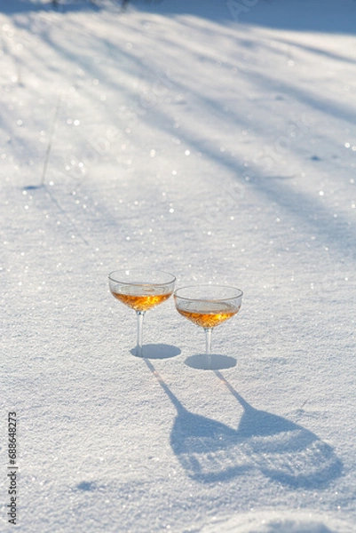 Obraz Two glasses of champagne in the snow